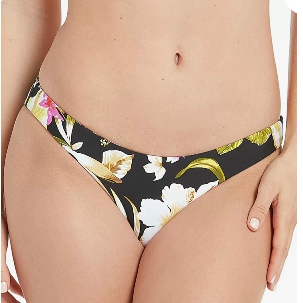 Volcom Floral Bikini Bottom S Black Tropical Surf Swim Cheeky Beach Summer NWT S